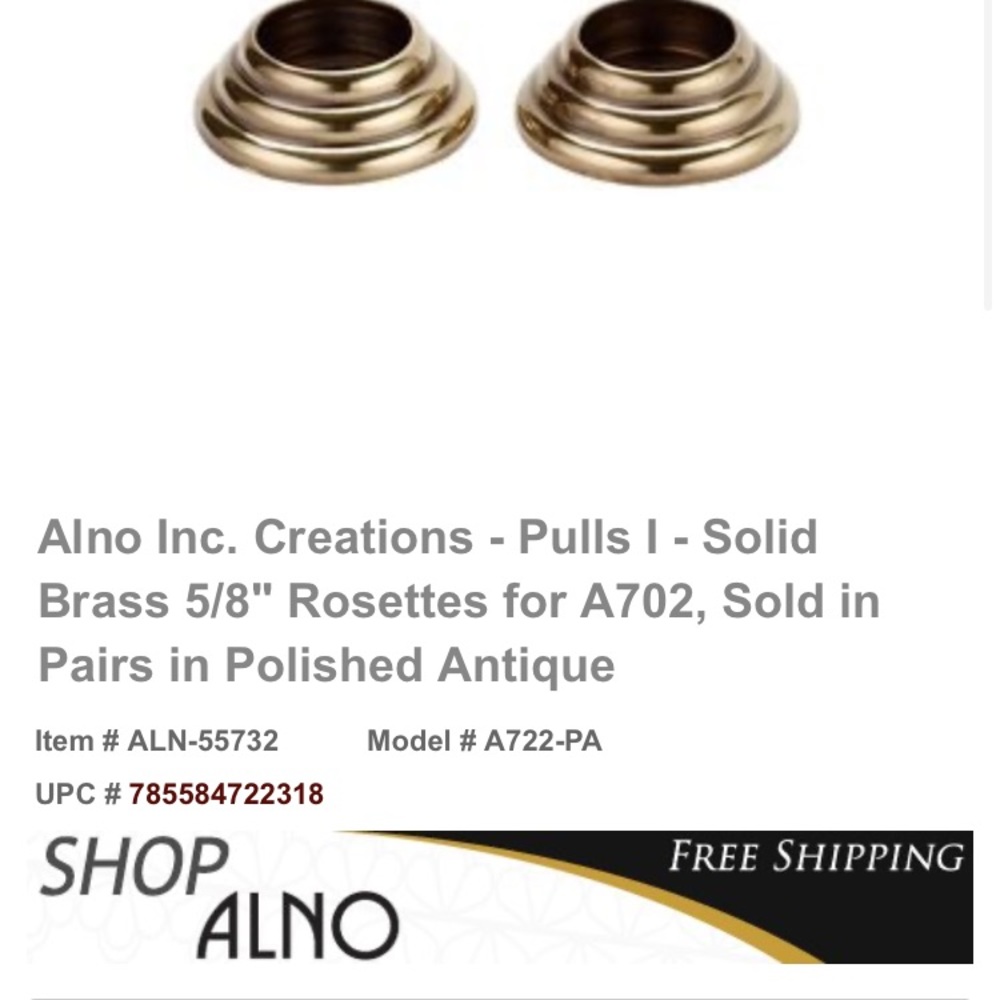 NW ALNO CREATIONS ANTQ BRASS PULL ROSETTE PAIR